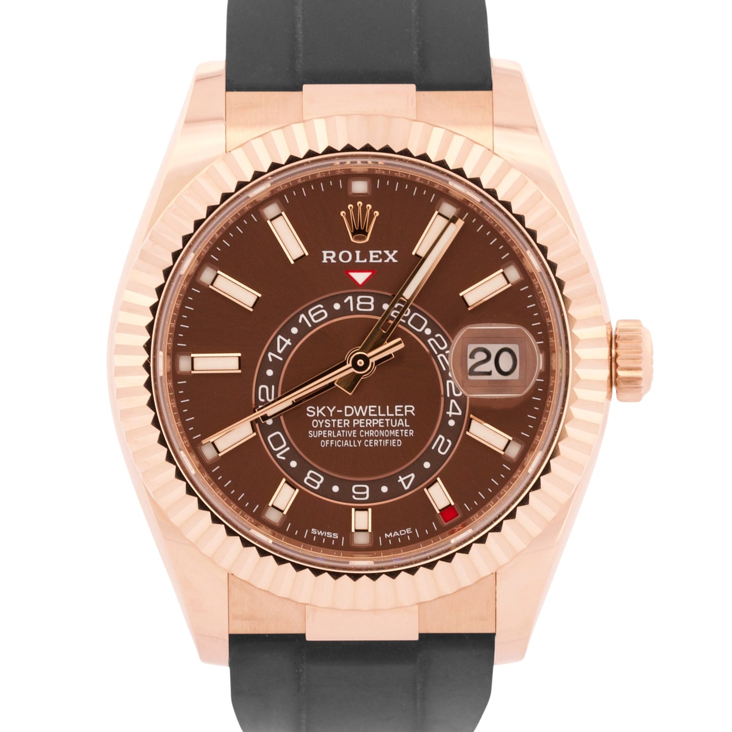 2023 PAPERS Rolex Sky-Dweller CHOCOLATE Brown 18K Oysterflex 326235 42mm BOX