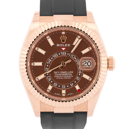 2023 PAPERS Rolex Sky-Dweller CHOCOLATE Brown 18K Oysterflex 326235 42mm BOX