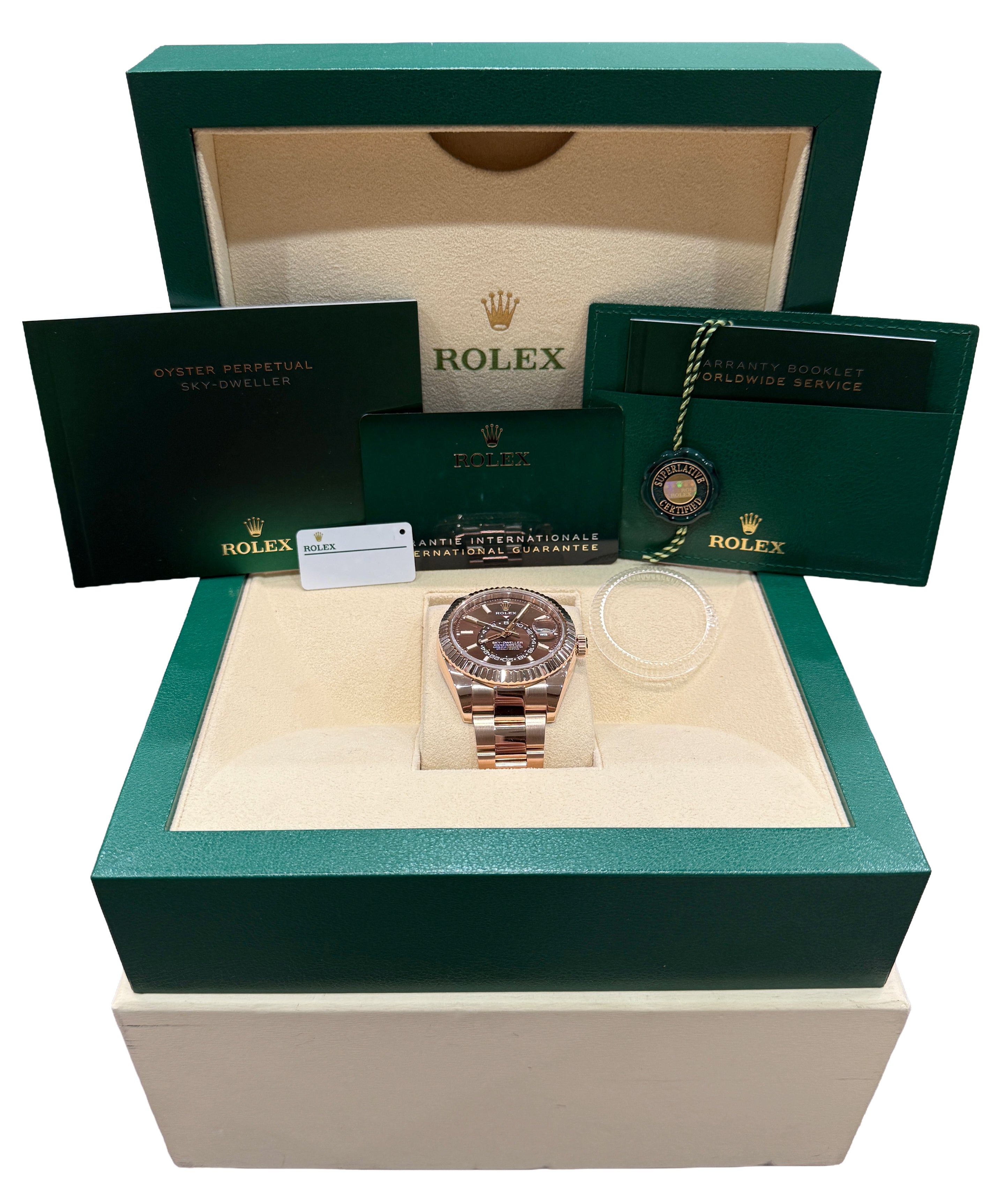 2022 PAPERS Rolex Sky-Dweller CHOCOLATE Brown 18K Gold OYSTER 42mm