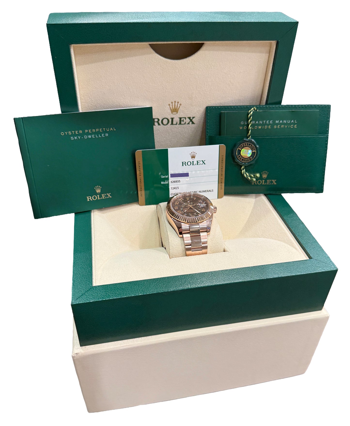 2017 PAPERS Rolex Sky-Dweller CHOCOLATE Brown 18K Rose Gold 42mm 326935 BOX