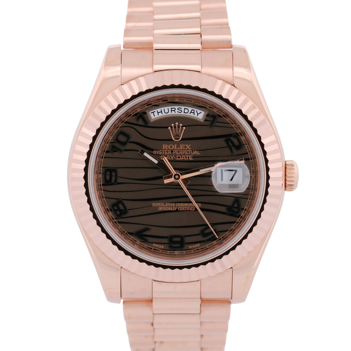 2012 Rolex Day-Date II President 218235 41mm Chocolate Wave 18K Gold Box Papers