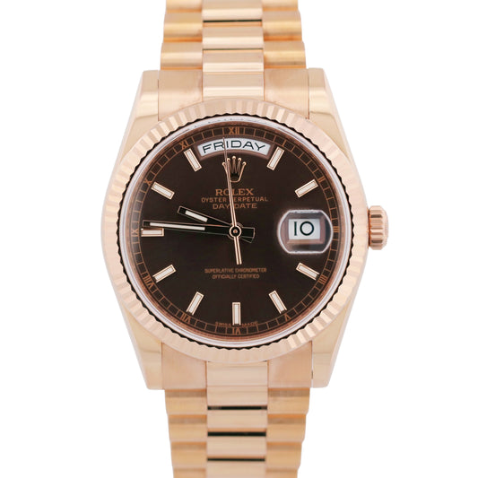 2018 PAPERS Rolex Day-Date President CHOCOLATE Brown 18K Gold 36mm 118235 BOX