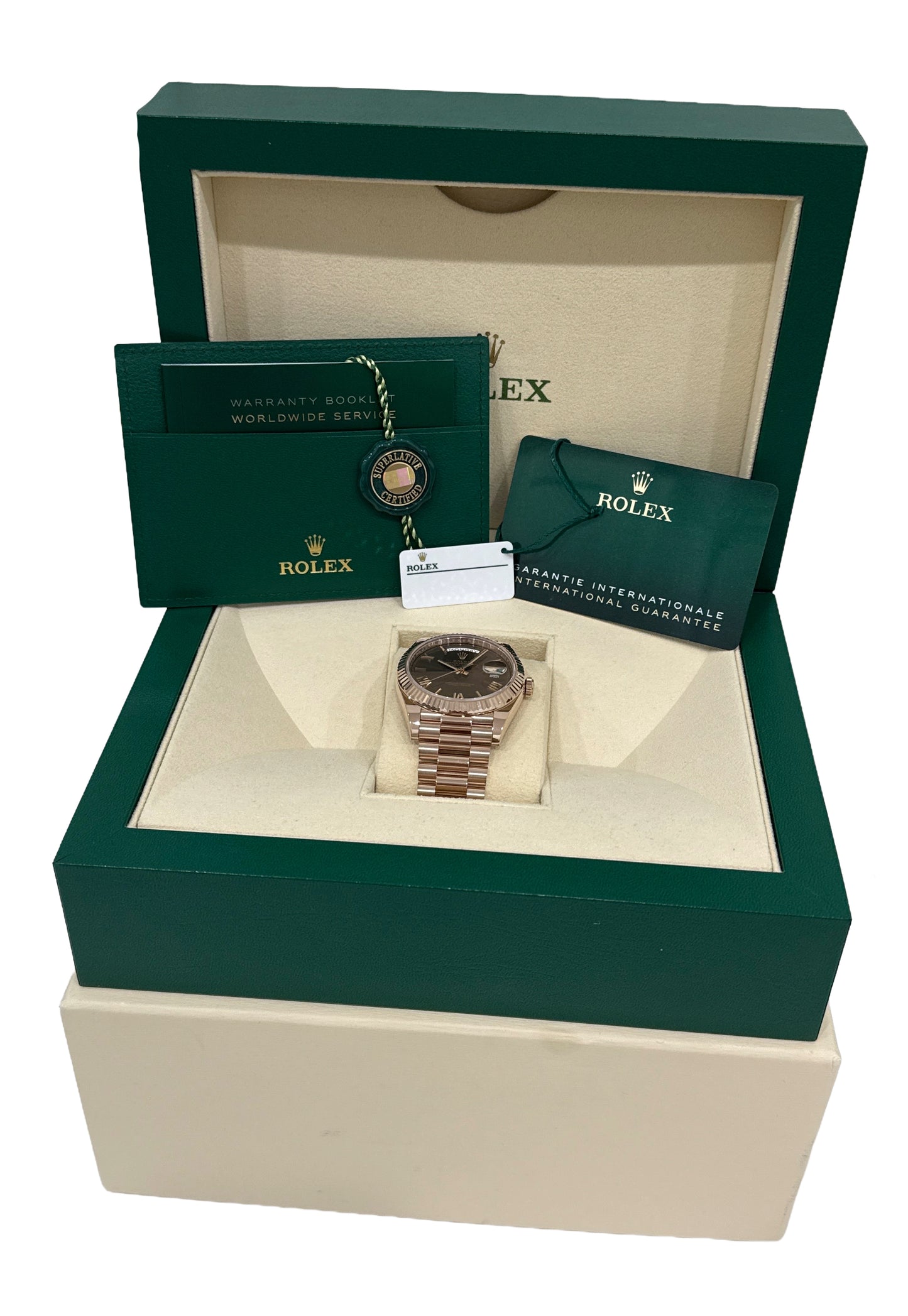 PAPERS Rolex Day-Date President 40mm CHOCOLATE ROMAN Brown 18K Gold 228235 BOX