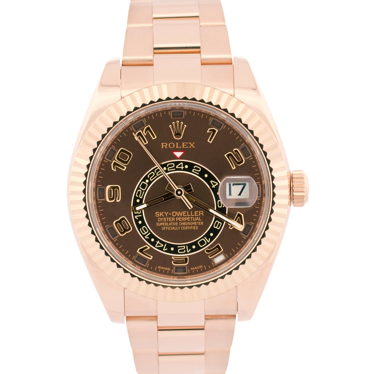 2017 PAPERS Rolex Sky-Dweller CHOCOLATE Brown 18K Rose Gold 42mm 326935 BOX