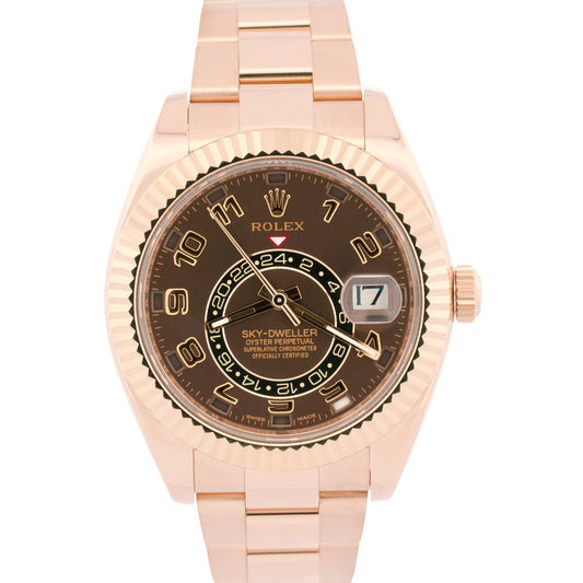 2017 PAPERS Rolex Sky-Dweller CHOCOLATE Brown 18K Rose Gold 42mm 326935 BOX