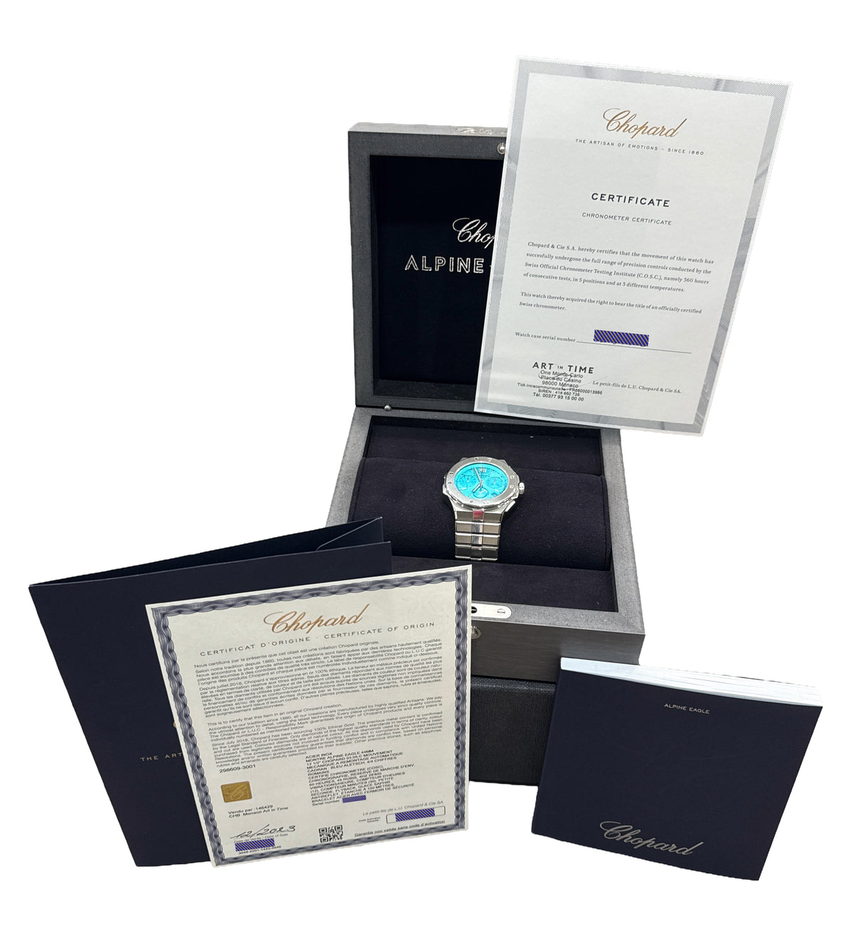 2023 Chopard Alpine Eagle 298609-3001 Turquoise 36mm Steel Watch Box Papers