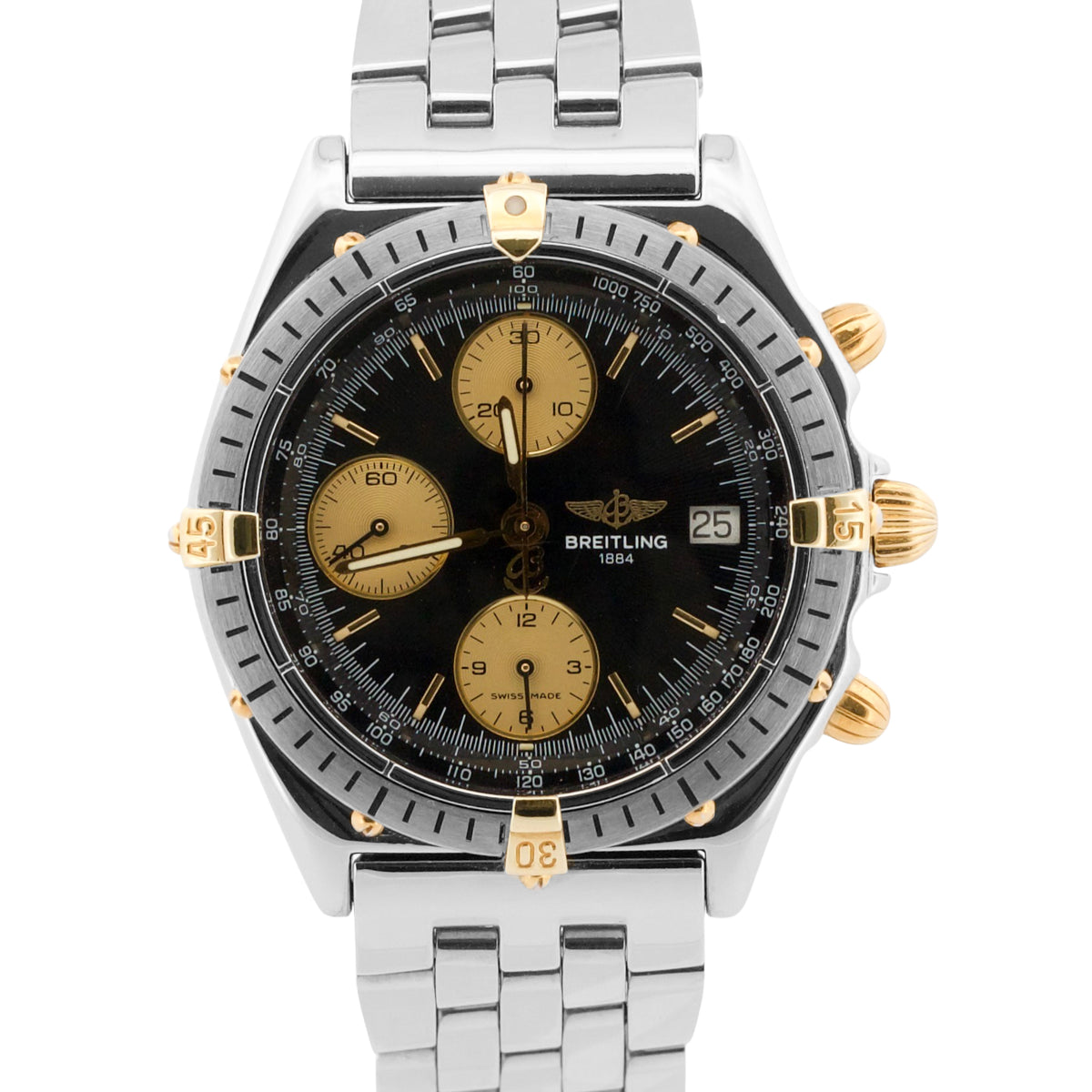 Breitling Chronomat B13048 Black Two-Tone 39mm Gold Stainless Steel Watch