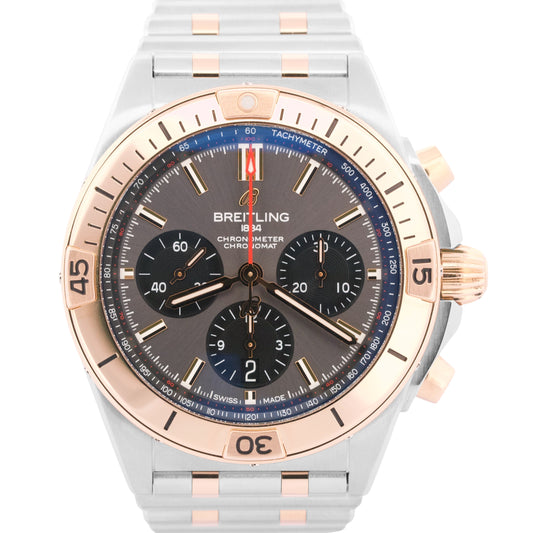 PAPERS Breitling Chronomat B01 42mm GRAY Two-Tone Gold Steel Watch UB0134 BOX