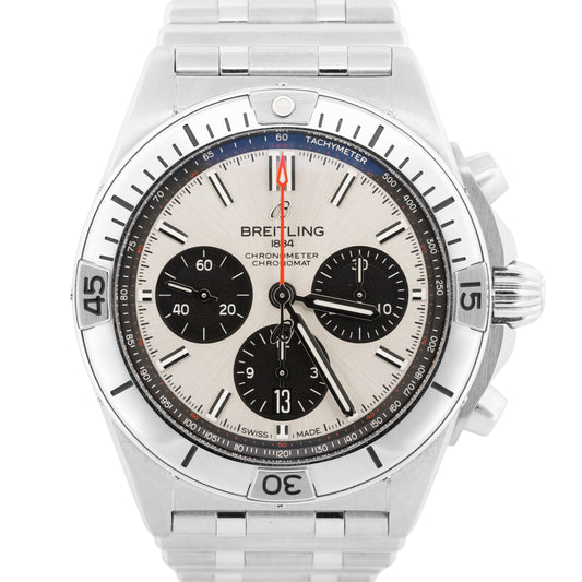 2021 PAPERS Breitling Chronomat SILVER Panda Stainless Steel 42mm AB0134 BOX