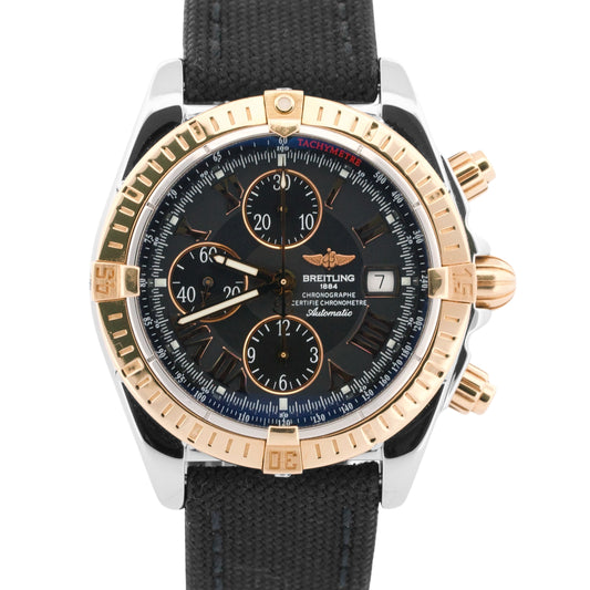 PAPERS Breitling Chronomat Evolution 43mm BLACK ROMAN 18K Gold Steel C13356 BOX