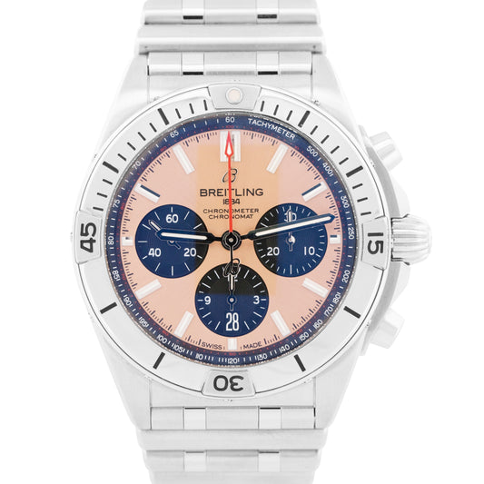 MINT 2023 PAPERS Breitling Chronomat B01 SALMON Stainless Steel 42mm AB0134 BOX