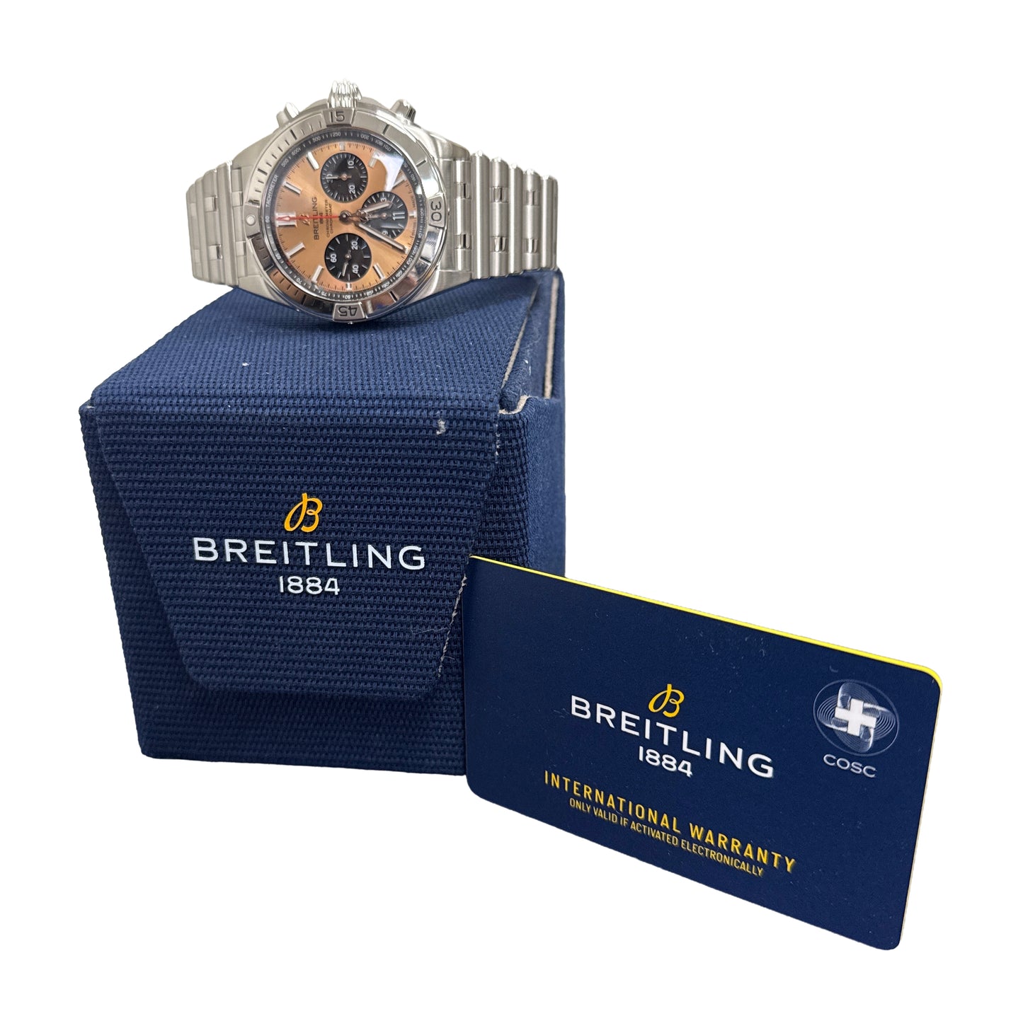2021 PAPERS Breitling Chronomat B01 SALMON Stainless Steel 42mm AB0134 BOX