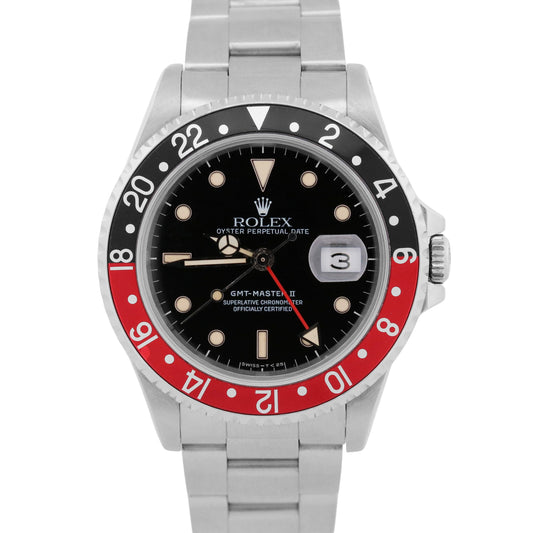 1990 Rolex GMT-Master II 16710 40mm Patina Coke Black Red Steel Oyster Watch Box