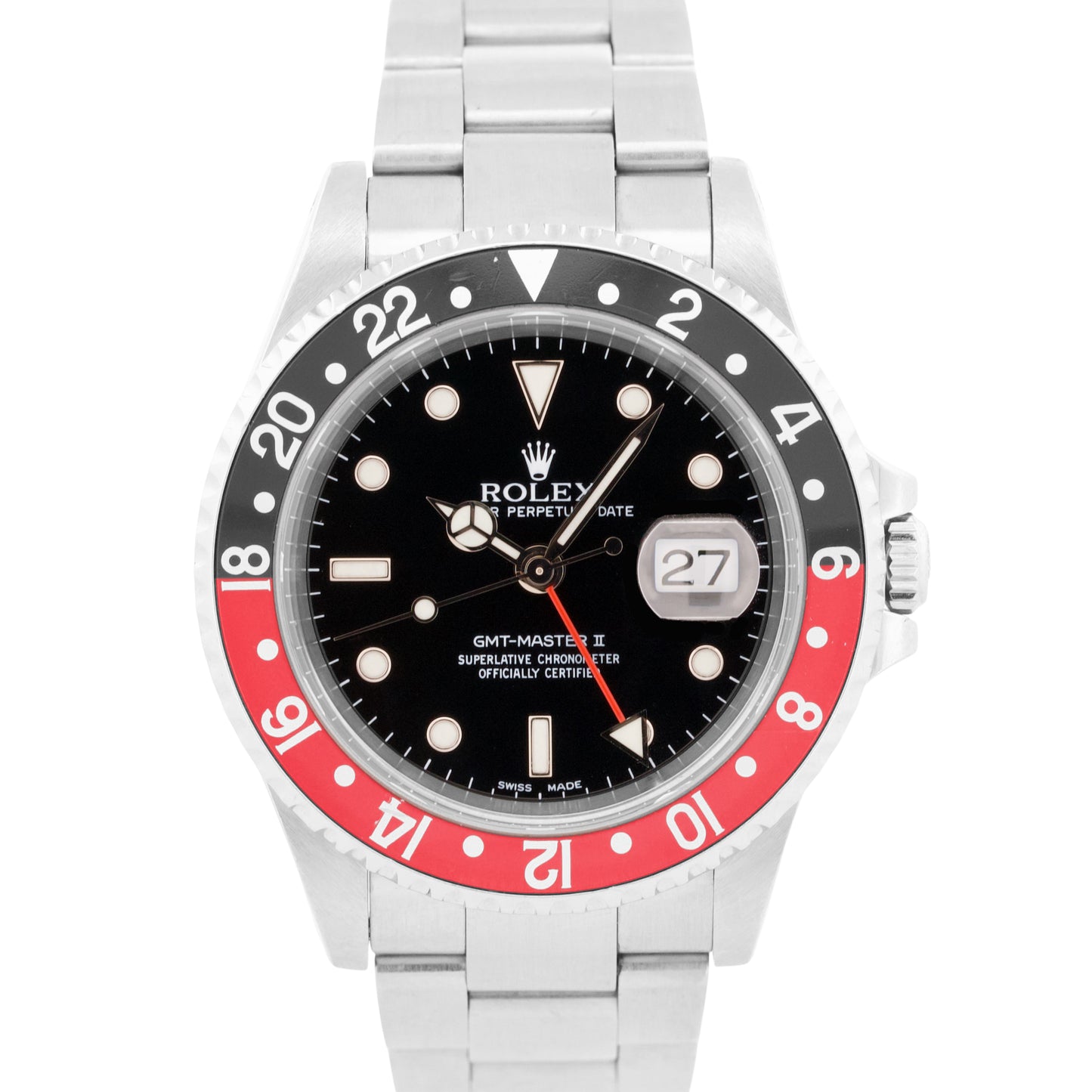 Rolex GMT-Master II 40mm COKE Red Black Stainless Steel OYSTER Date 16710 Watch