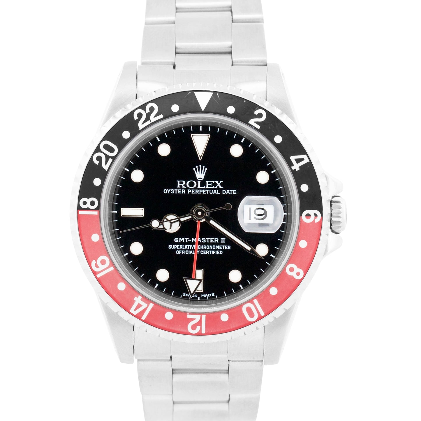 1995 Rolex GMT-Master II 40mm COKE Red Black Stainless Steel Oyster 16710 Watch