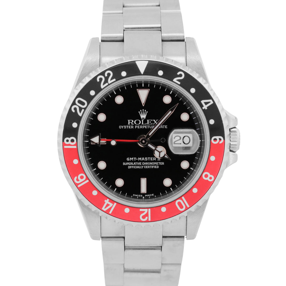 Unpolished Rolex GMT-Master II 16710 40mm Coke Red Black Steel No-Holes Watch
