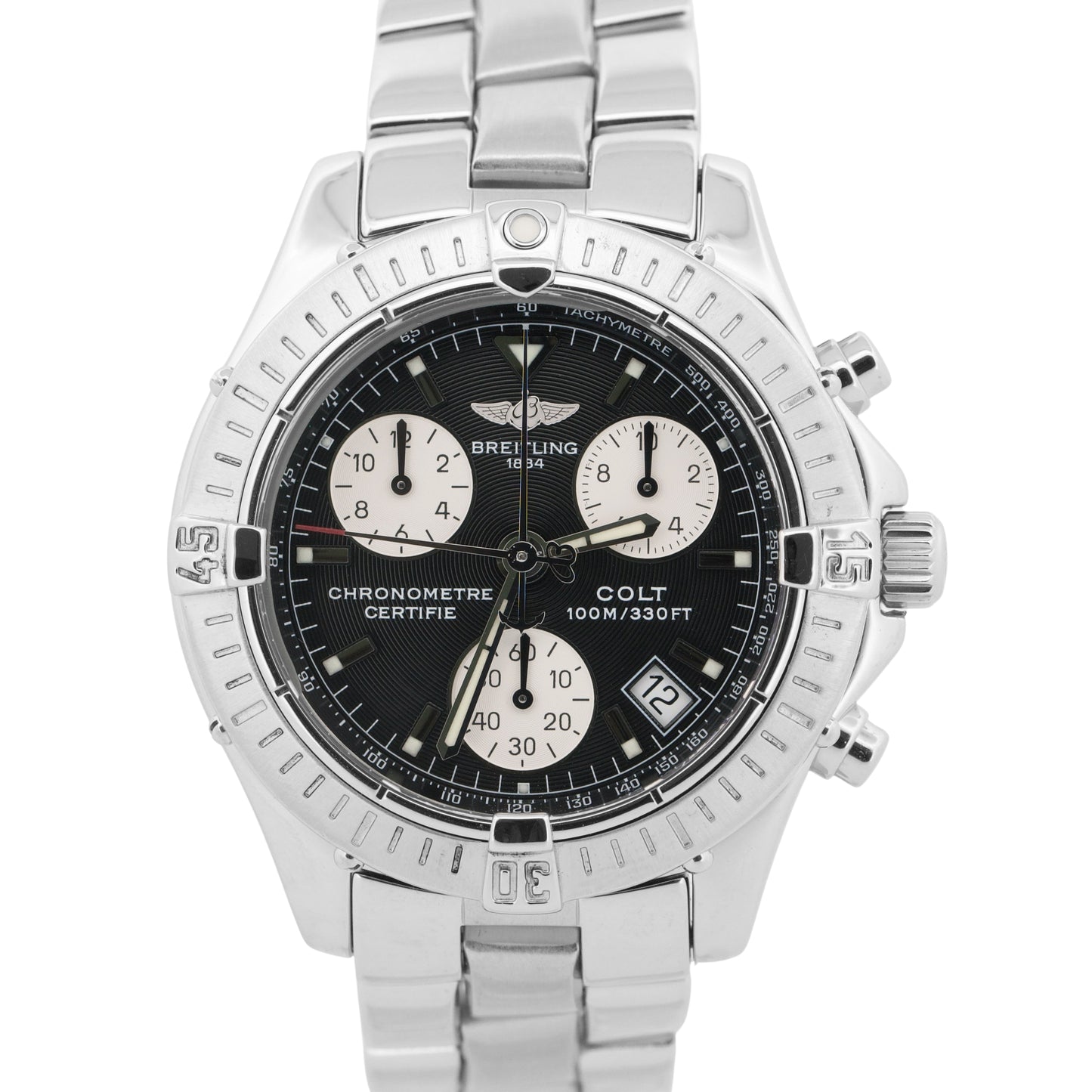 Breitling Colt Chronograph BLACK Stainless Steel 38mm Quartz a73350 Date Watch