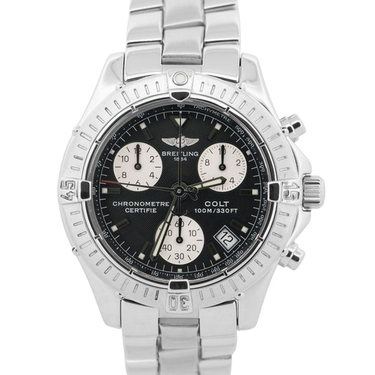 Breitling Colt Chronograph BLACK Stainless Steel 38mm Quartz a73350 Date Watch