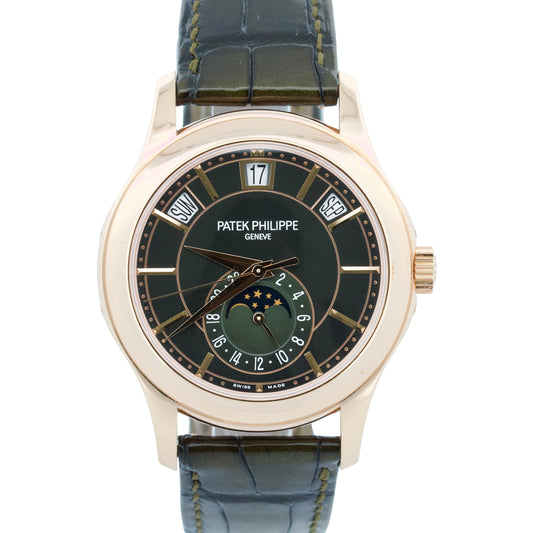 PAPERS Patek Philippe Annual Calendar Complications GREEN 18K Gold 5205R-011 BOX