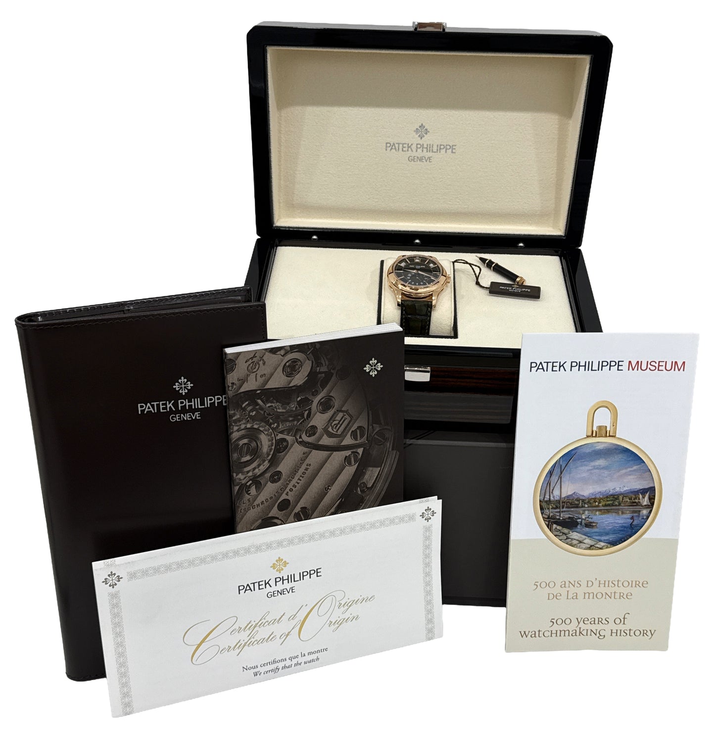 PAPERS Patek Philippe Annual Calendar Complications GREEN 18K Gold 5205R-011 BOX