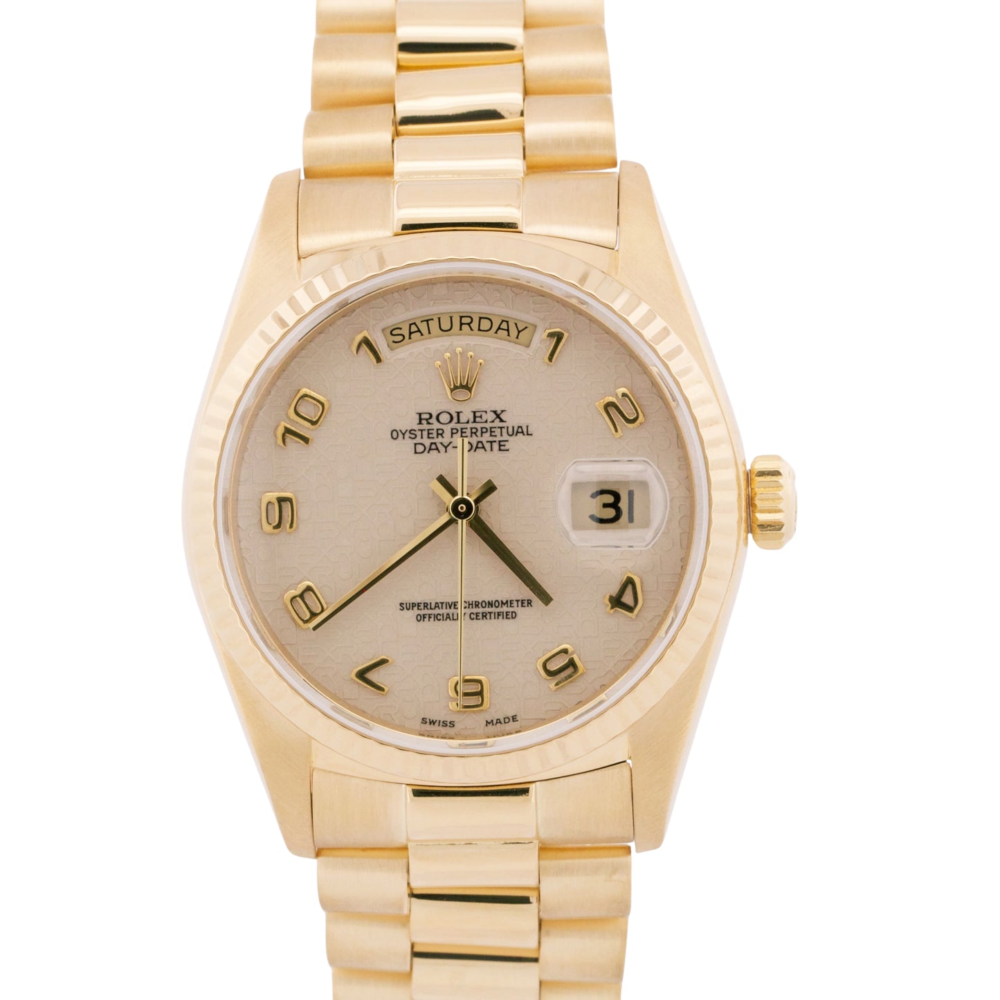 1987 Rolex Day-Date President IVORY COMPUTER ARABIC 18K Yellow Gold 36mm 18038