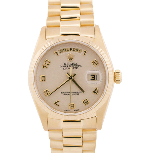 1987 Rolex Day-Date President IVORY COMPUTER ARABIC 18K Yellow Gold 36mm 18038