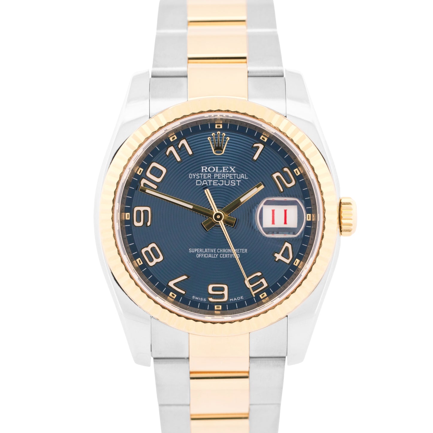 PAPERS Rolex DateJust 36mm BLUE CONCENTRIC 18K Steel RED ROULETTE 116233 BOX