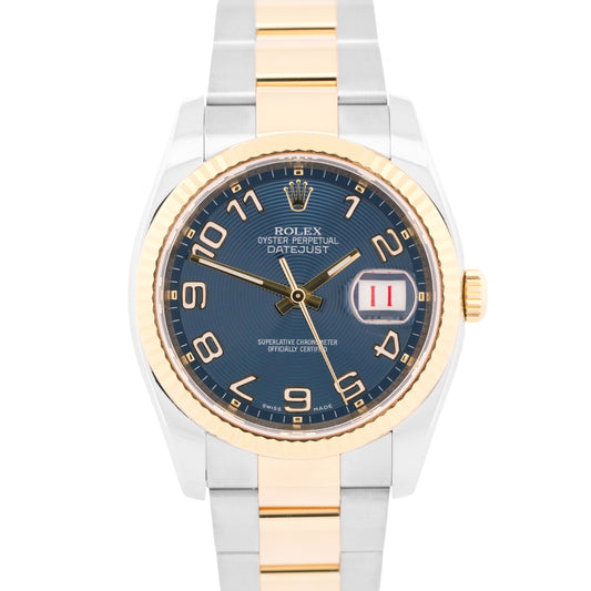 PAPERS Rolex DateJust 36mm BLUE CONCENTRIC 18K Steel RED ROULETTE 116233 BOX