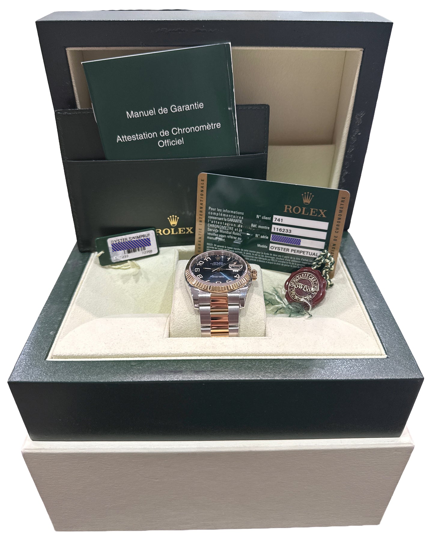 PAPERS Rolex DateJust 36mm BLUE CONCENTRIC 18K Steel RED ROULETTE 116233 BOX