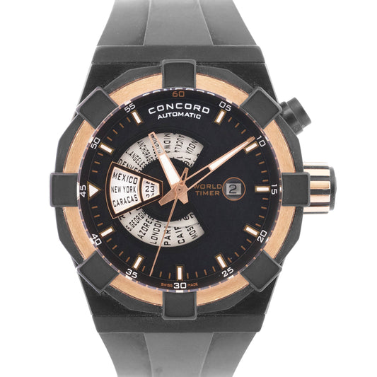PAPERS Concord C1 World Timer 47mm 18K Rose DLC Steel Rubber 01.6.78.1016 BOX