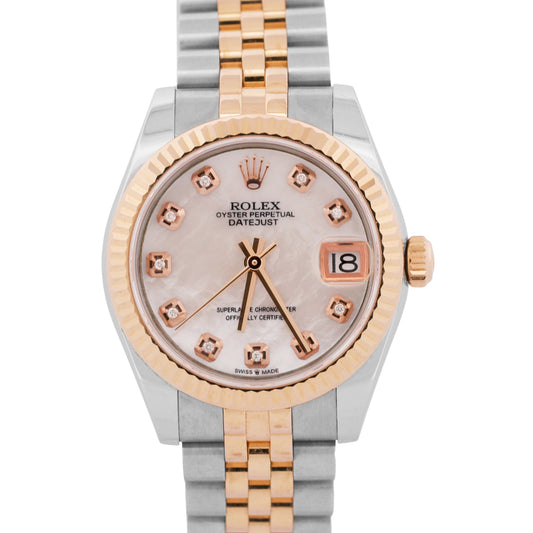 2017 PAPERS Rolex DateJust 31mm MOP DIAMOND 18K Gold Steel JUBILEE 178271 BOX