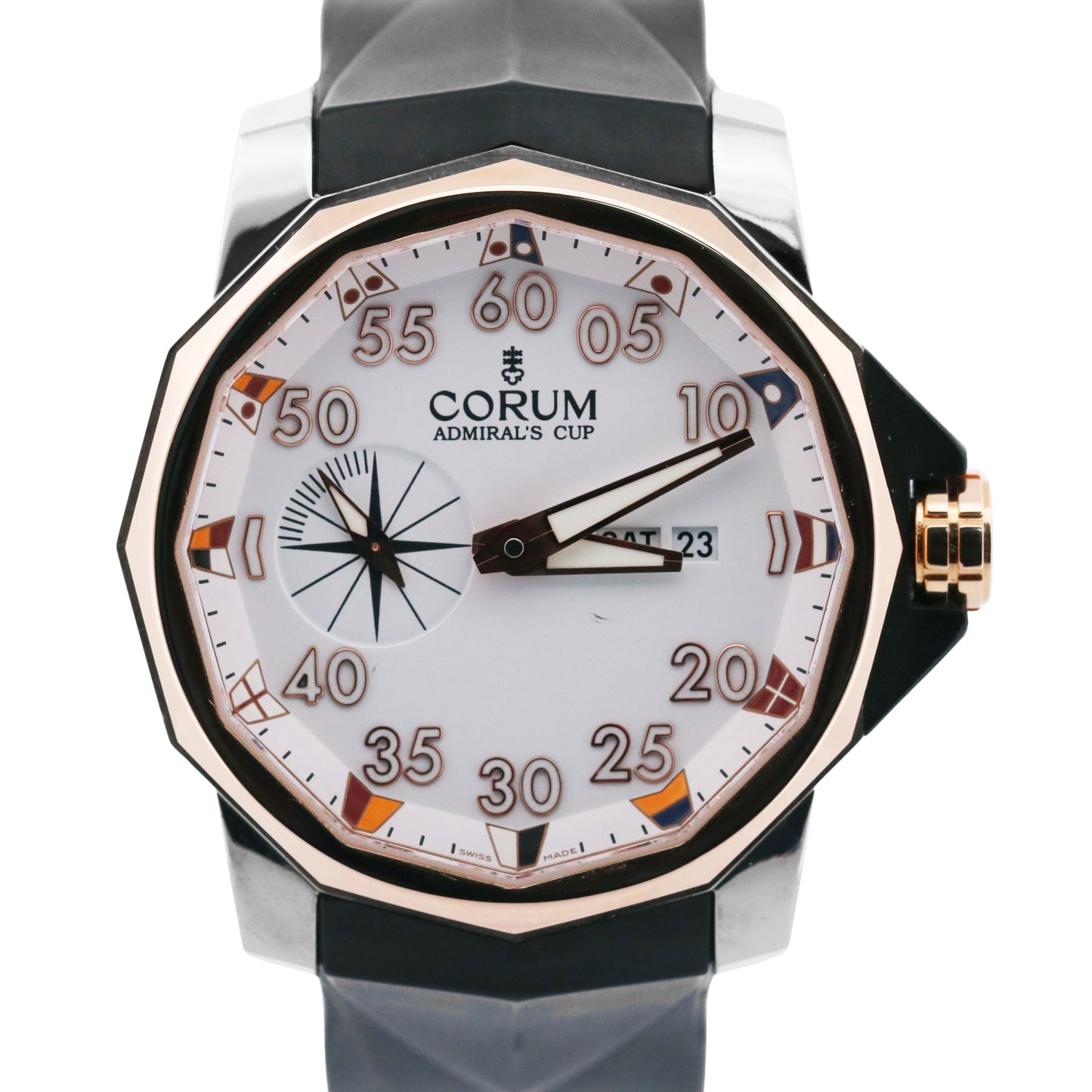 PAPERS Corum Admiral's Cup WHITE 18K Rose Gold Titanium Rubber 01.0002 48mm BOX