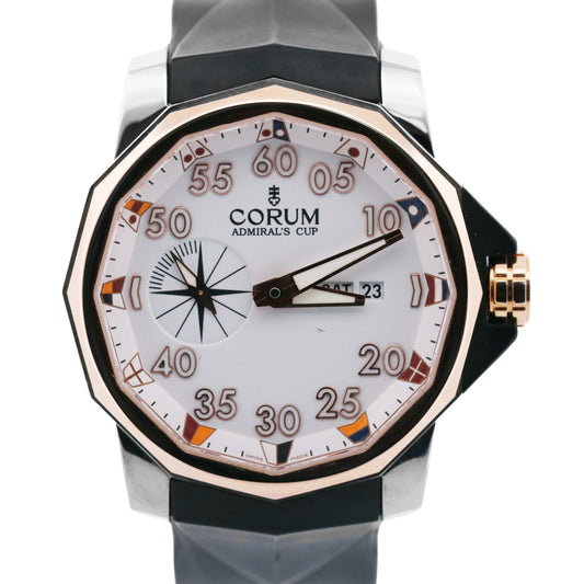 PAPERS Corum Admiral's Cup WHITE 18K Rose Gold Titanium Rubber 01.0002 48mm BOX
