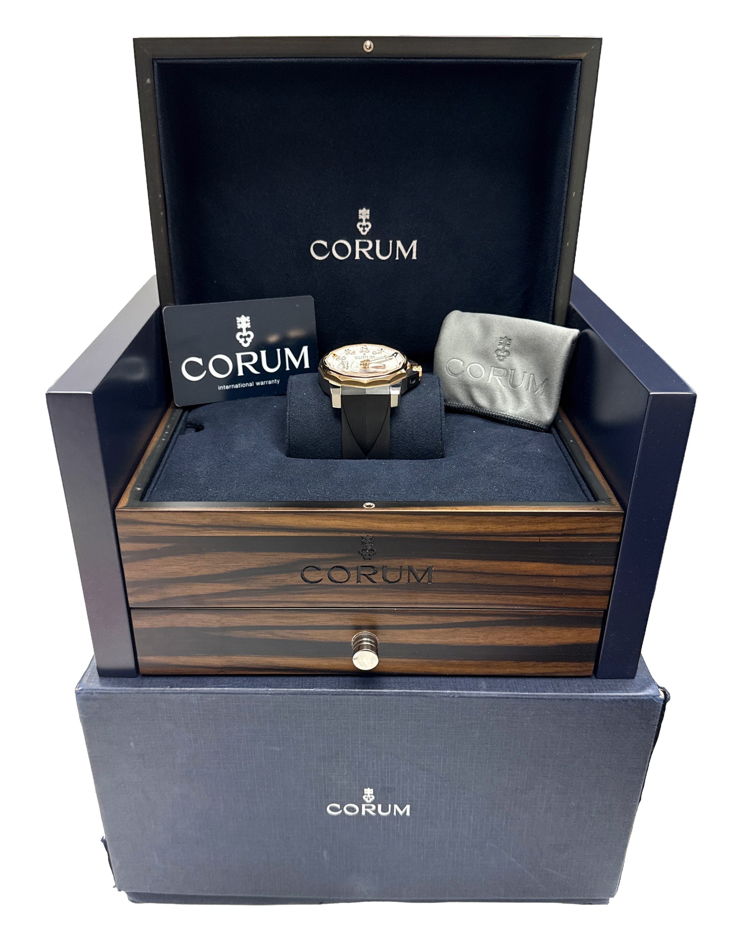 PAPERS Corum Admiral's Cup WHITE 18K Rose Gold Titanium Rubber 01.0002 48mm BOX