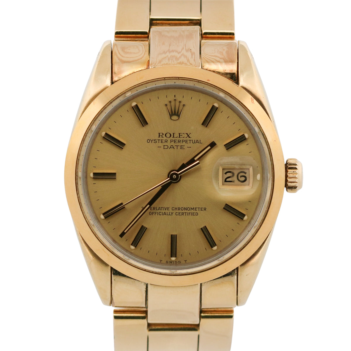1984 Rolex Oyster Perpetual Date 15505 34mm Champagne Gold Oyster Watch Box