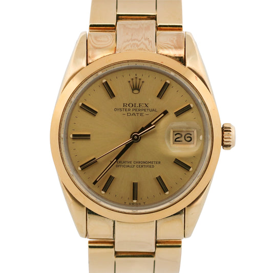1984 Rolex Oyster Perpetual Date 15505 34mm Champagne Gold Oyster Watch Box