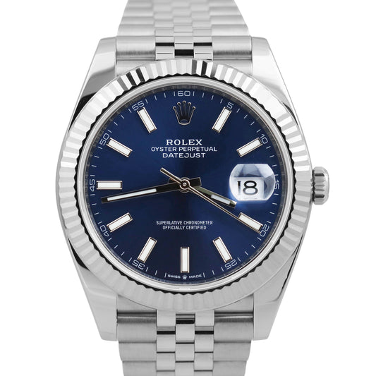 2021 PAPERS Rolex DateJust 41 BLUE Steel 18K Gold JUBILEE 41mm Watch 126334 B+P