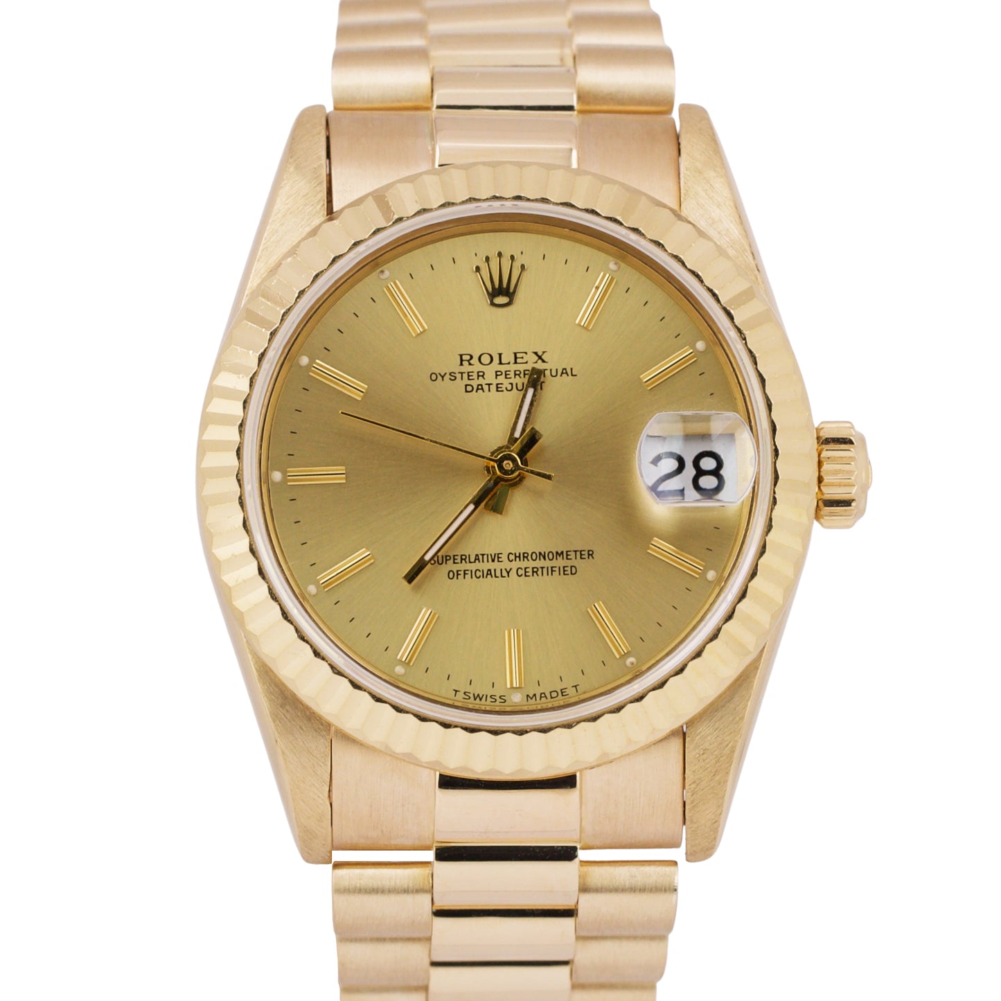 Rolex DateJust President 31mm CHAMPAGNE 18K Yellow Gold Fluted Watch 68278