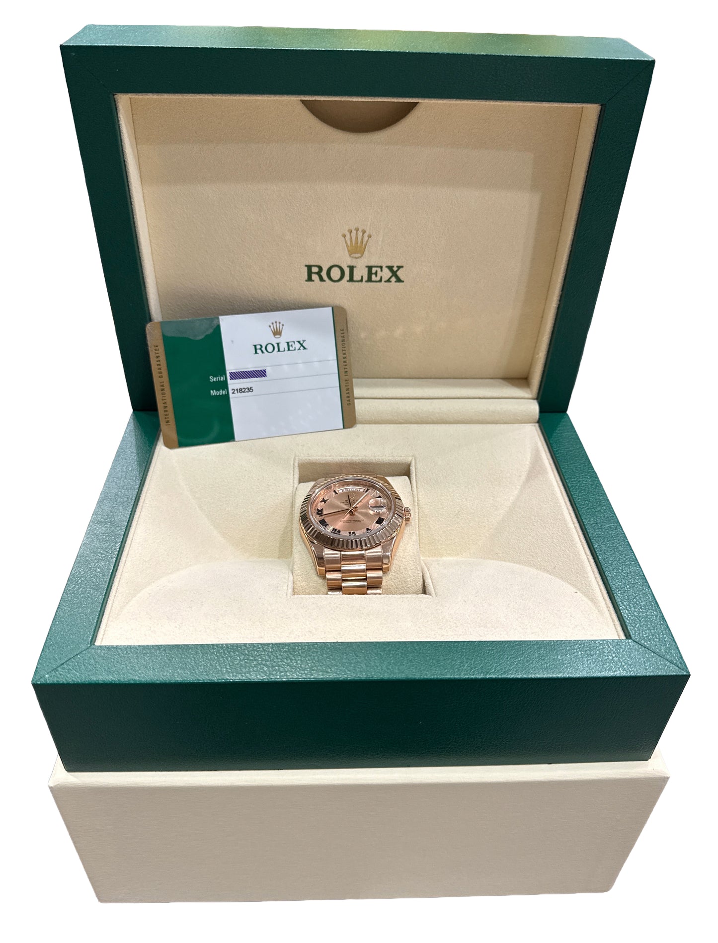 PAPERS Rolex Day-Date II 41mm President CONCENTRIC PINK Roman 18K 218235 BOX