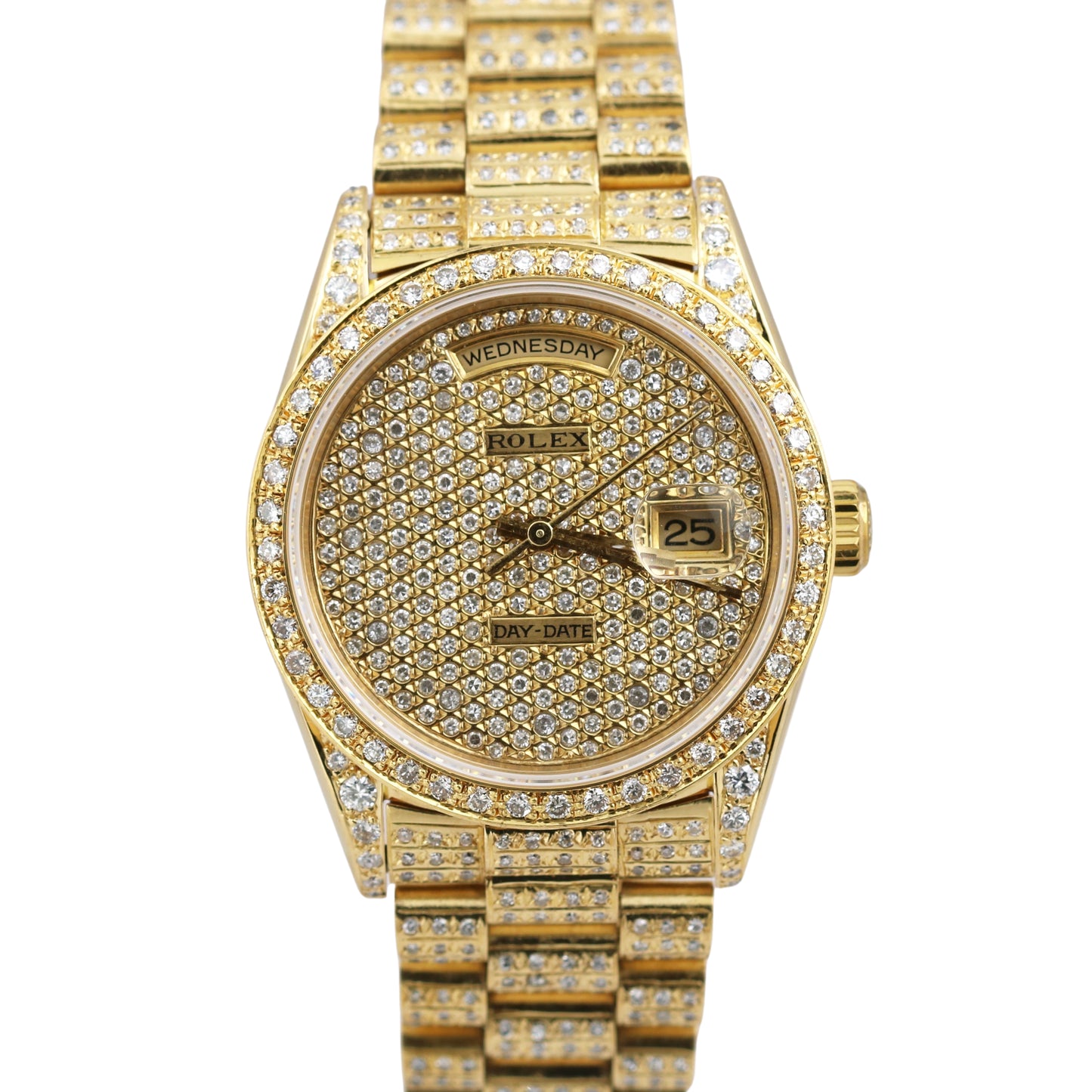 1993 Rolex Day-Date President 36mm DIAMOND PAVE 18K Yellow Gold Watch 18238