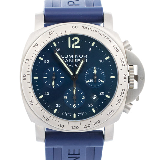 PAPERS Panerai Luminor Daylight Chrono BLUE Rubber TITANIUM 44mm PAM00326 BOX