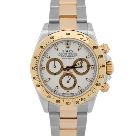 2004 Rolex Daytona Cosmograph 116523 White Two-Tone Gold Steel 40mm Box Papers