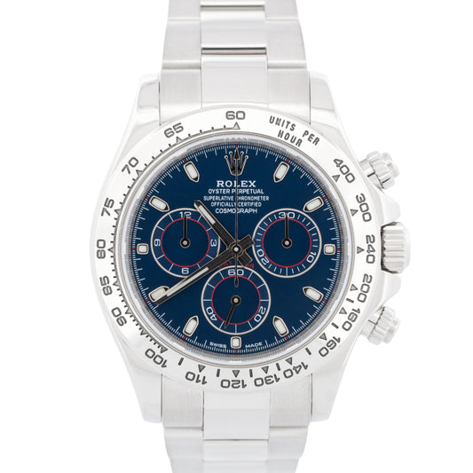 PAPERS Rolex Daytona Cosmograph BLUE 18K White Gold 40mm Watch 116509 BOX