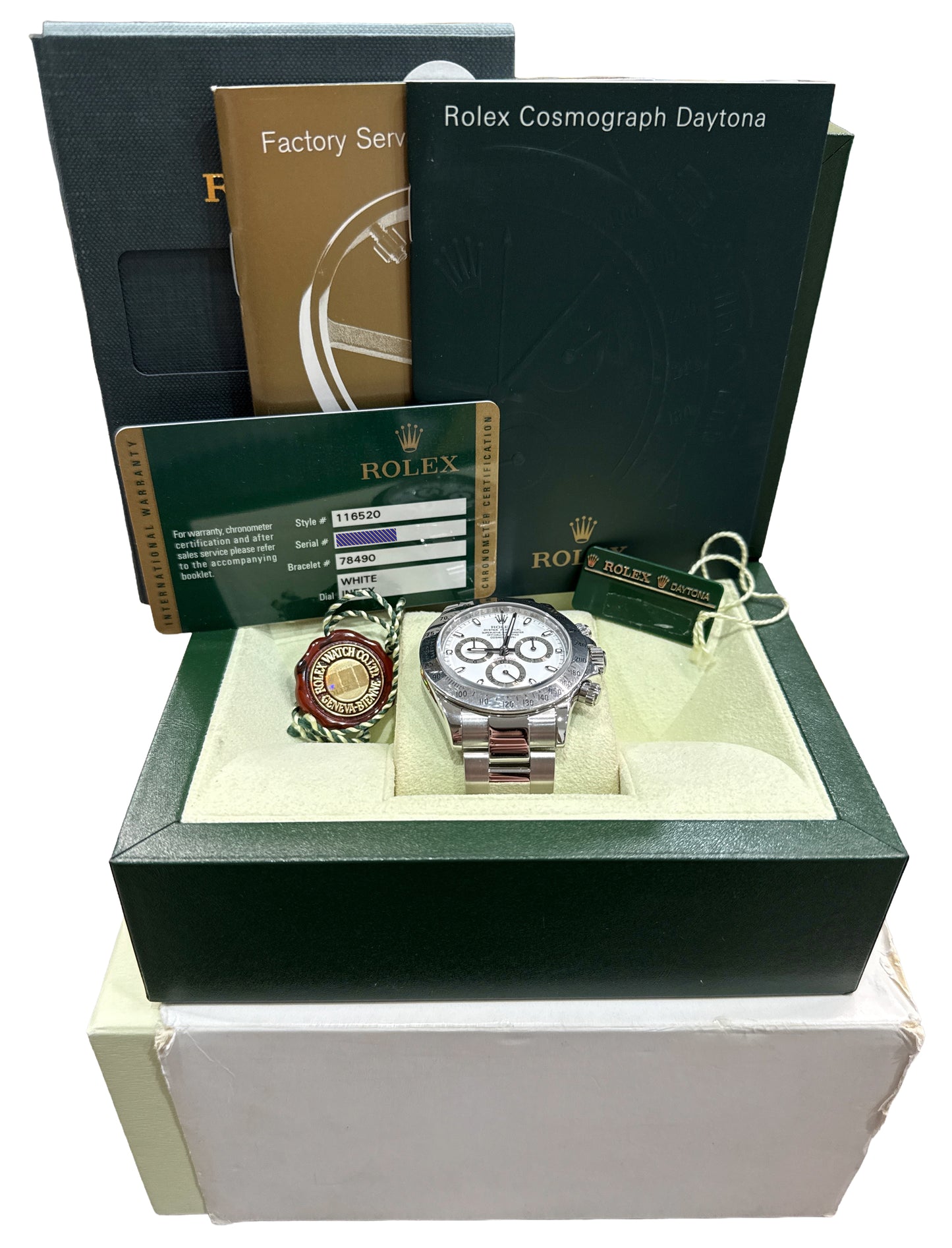 PAPERS Rolex Daytona Cosmograph WHITE Stainless Steel 40mm Watch 116520 BOX