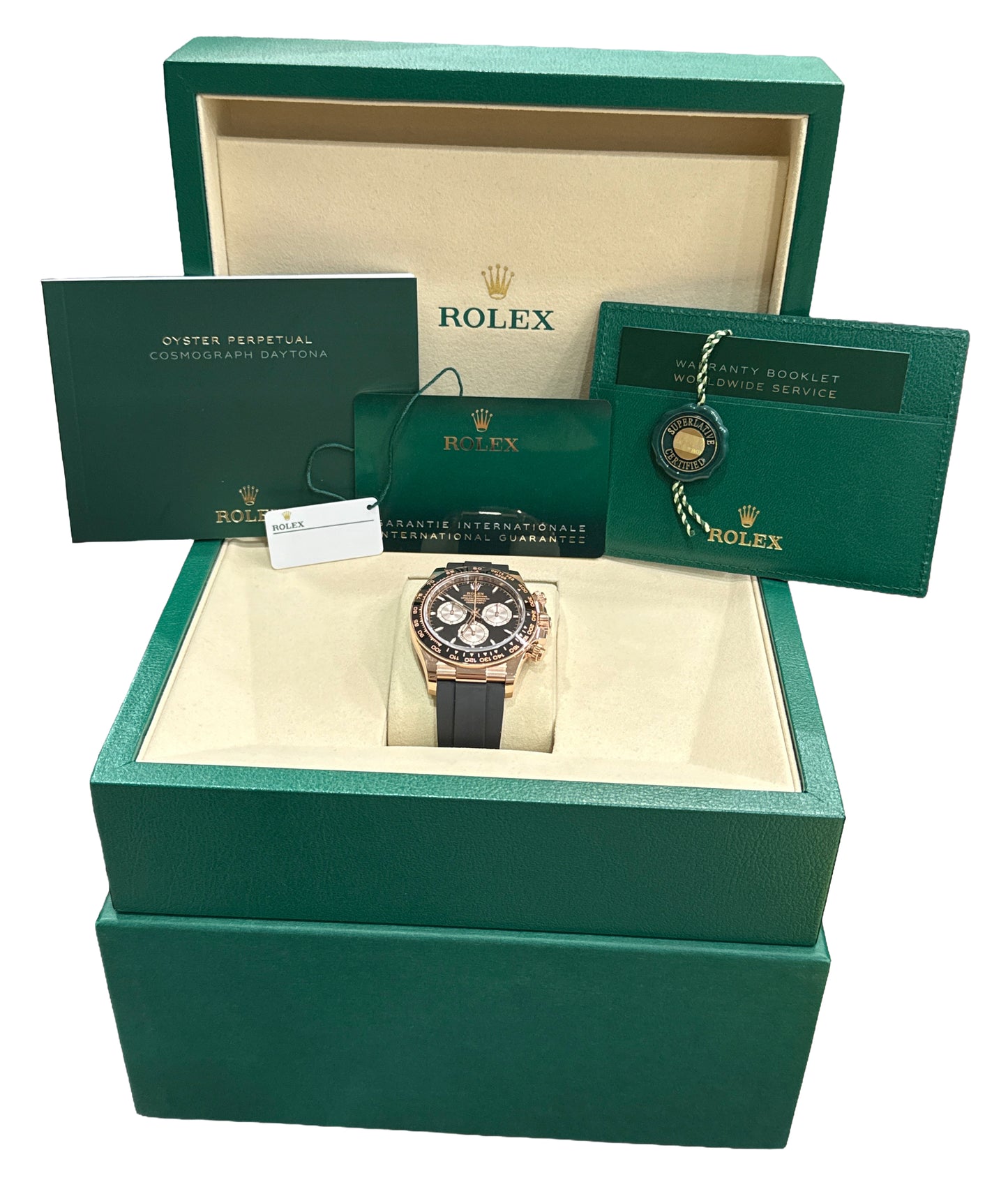 NEW 2026 PAPERS Rolex Daytona BLACK 18K Rose Gold Oysterflex 126515 LN Watch BOX