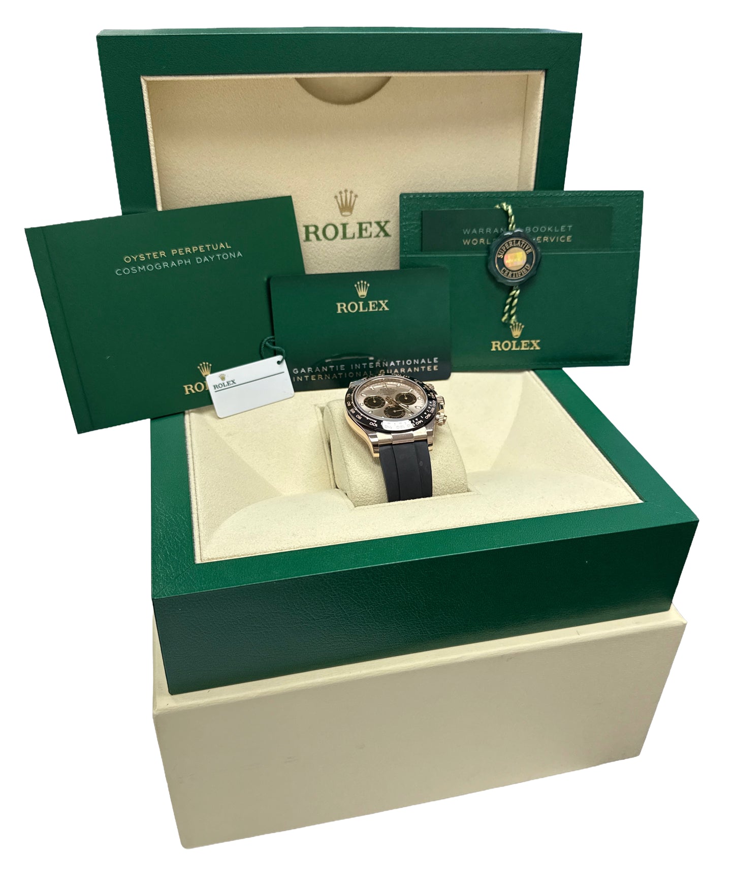 2023 PAPERS Rolex Daytona 18K Rose Gold SUNDUST Pink Oysterflex 116515 LN BOX