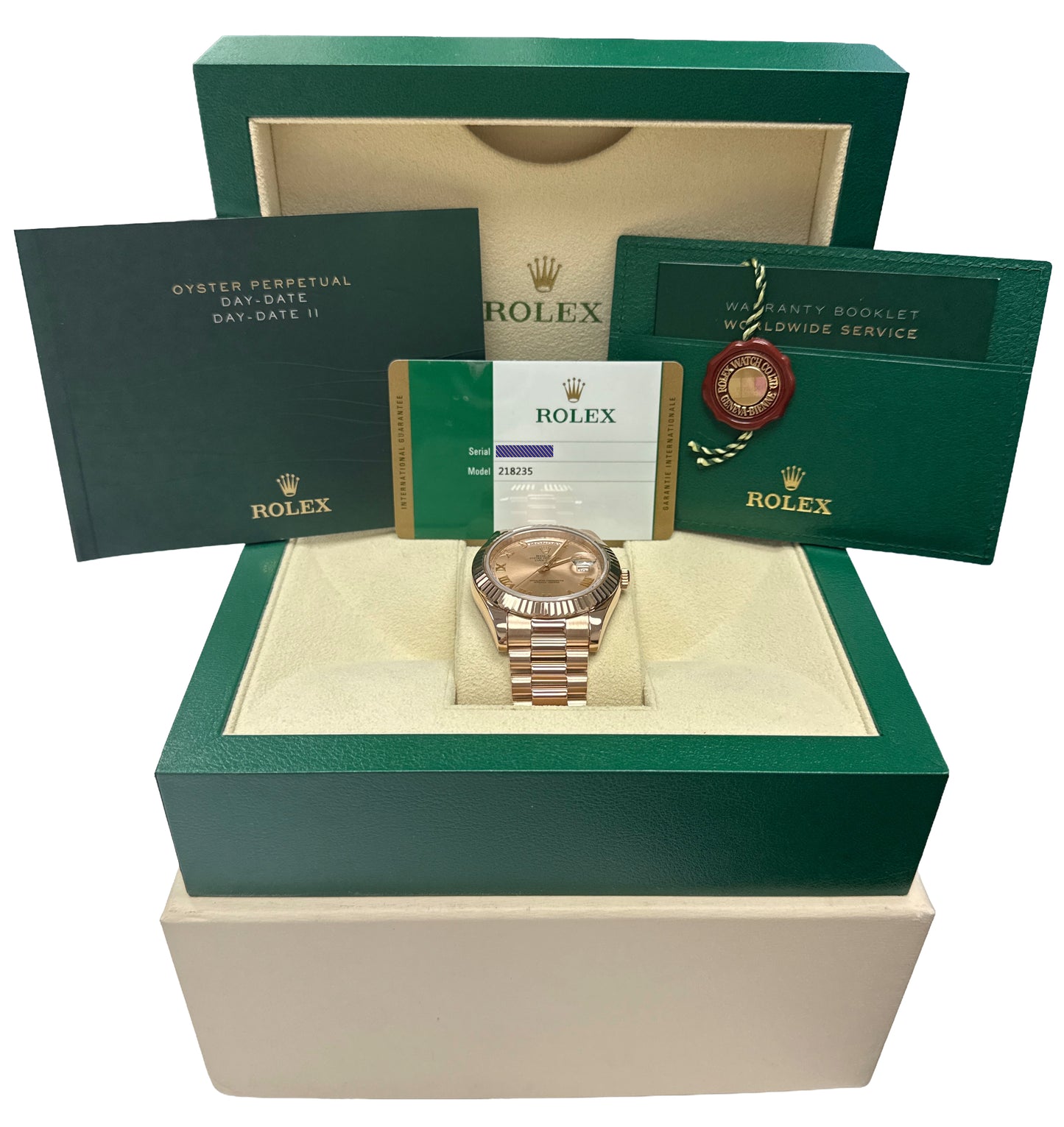 2015 PAPERS Rolex Day-Date II President 41mm PINK ROMAN 18K Rose Gold 218235 BOX
