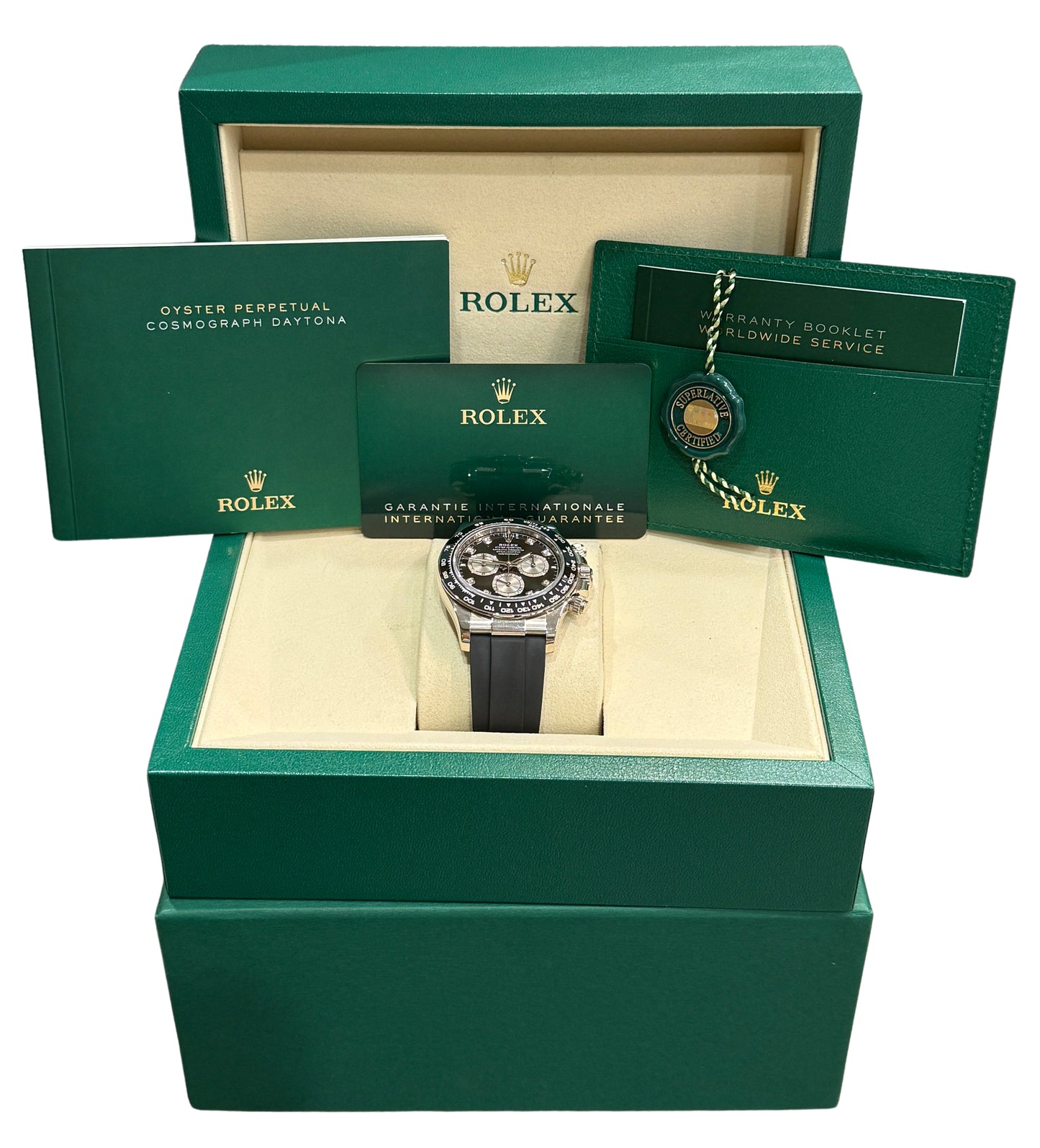 2025 Rolex Daytona 126519 LN Black Diamond 18K Gold Oysterflex Watch Box Papers