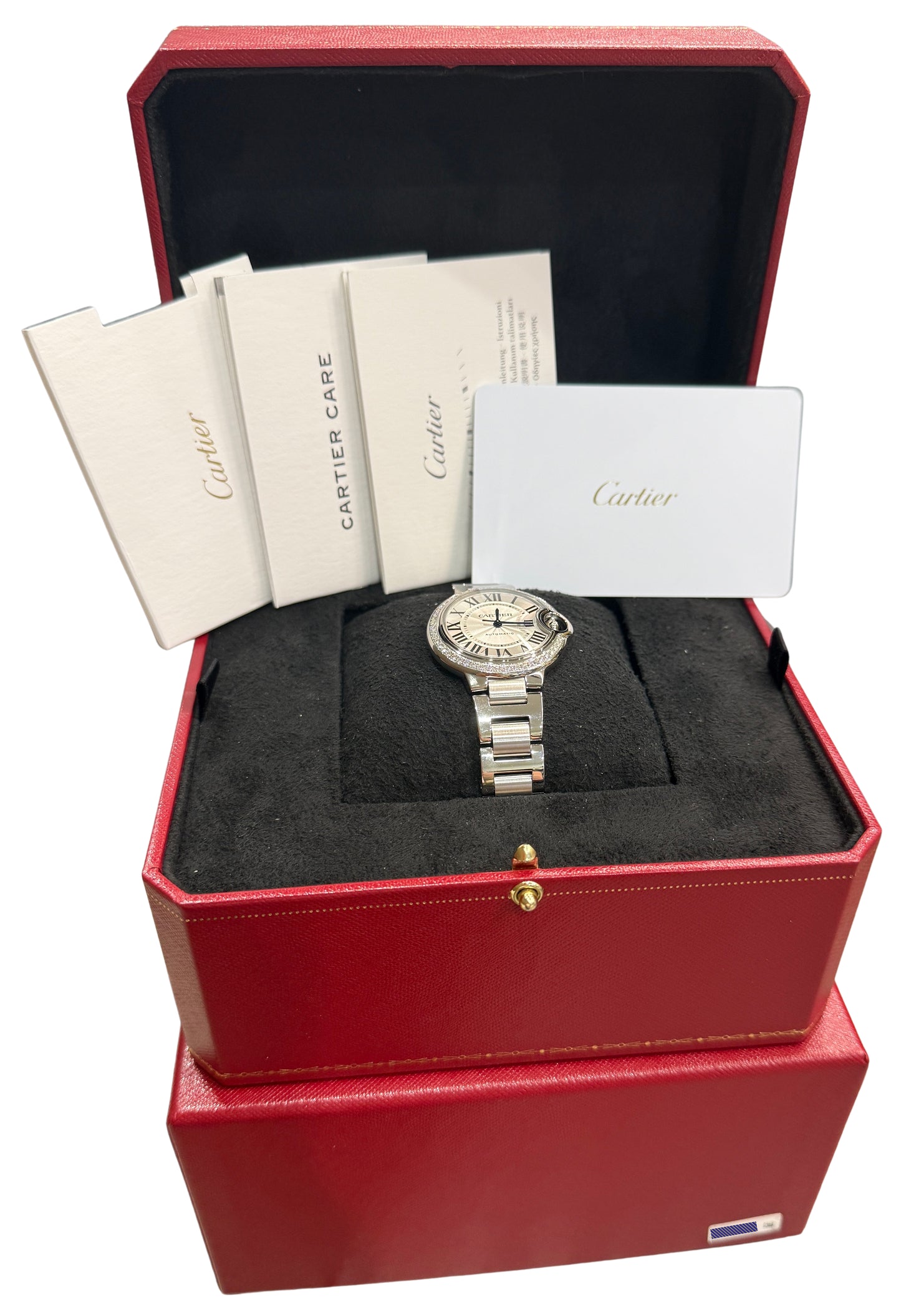 2023 PAPERS Ladies Cartier Ballon Bleu FACTORY DIAMOND 28mm 4373 W4BB0023 BOX
