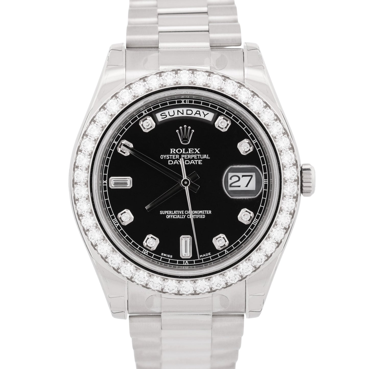 NOS STICKERED PAPERS Rolex Day-Date II President FACTORY DIAMOND 41mm 218349 BOX